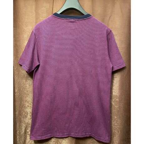 MADE IN USA製 Cal Cru ポケット付きクルーネックボーダーTシャツ ピンク×ネイビー Mサイズ