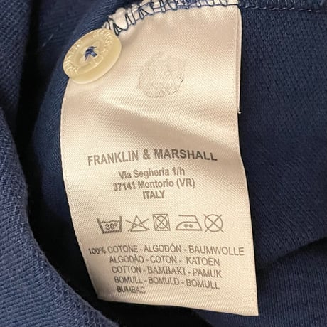 MADE IN ITALY製 FRANKLIN MARSHALL VARSITY 襟ライン半袖鹿の子ポロシャツ ネイビー×イエロー XSサイズ