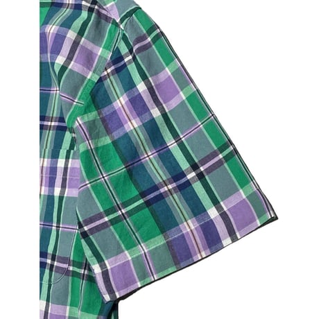 BROOKS BROTHERS チェック柄半袖ボタンダウンシャツ グリーン×パープル Ｓサイズ