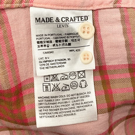 MADE IN PORTUGAL製 LEVI'S MADE & CRAFTED 半袖チェック柄開襟シャツ ピンク 1サイズ