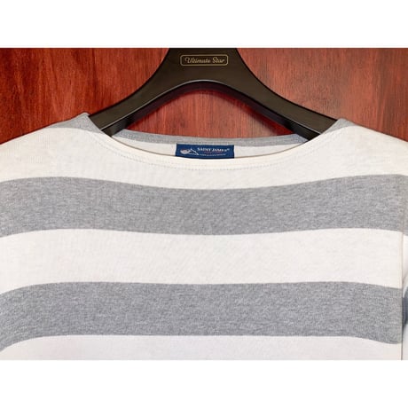 MADE IN FRANCE製 SAINT JAMES ボーダー柄バスクシャツ ホワイト×グレー Mサイズ