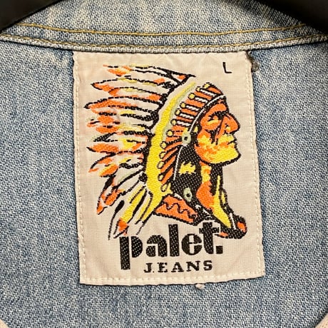 palet. JEANS レザー切り替え長袖デニムウエスタンシャツ ライトインディゴ×ブラウン Lサイズ