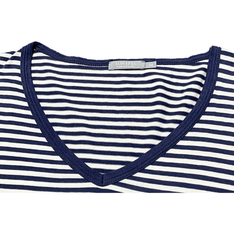 MADE IN ENGLAND製 SUNSPEL Vネックボーダー長袖Tシャツ ネイビー×ホワイト Mサイズ