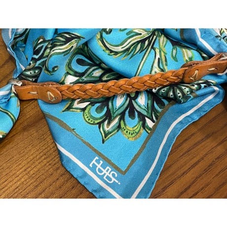 ★新品★ MADE IN ITALY製 TULSI POCHETTE シルクスカーフ付き ハンドメイドレザーブレスレット ナチュラル Fサイズ