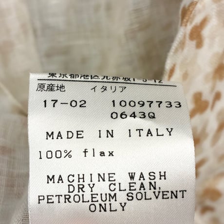 HAND MADE IN ITALY製 CAMICERIA VINCENZO DI RUGGIERO ハンドメイド 総柄 長袖リネンシャツ ホワイト 41-16サイズ
