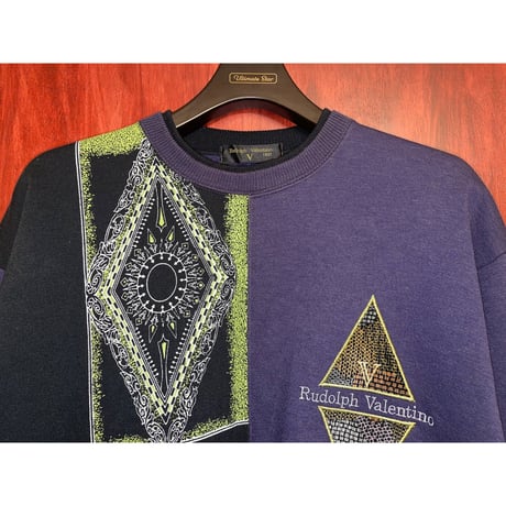 MADE IN JAPAN製 Rudolph Valentino ツートンカラースウェットトレーナー パープル×ブラック Lサイズ