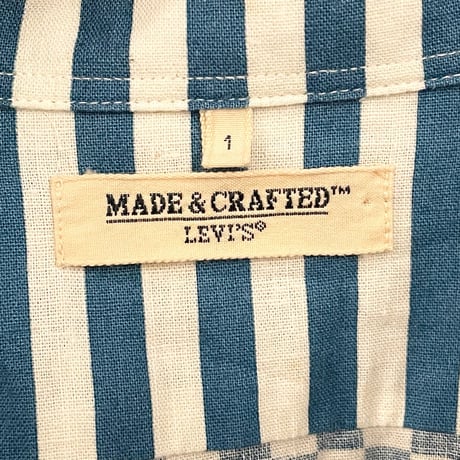 MADE IN PORTUGAL製 LEVI'S MADE & CRAFTED 長袖ブロックチェックストライプ柄シャツ ブルー×ホワイト 1サイズ