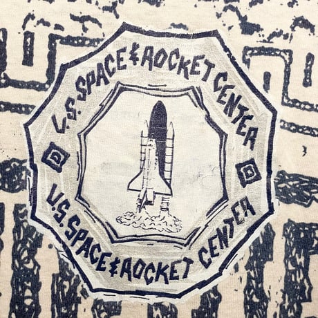 希少 MADE IN USA製 90s FRUIT OF THE LOOM × U.S. SPACE ROCKET CENTER 総柄プリントTシャツ ホワイト XXLサイズ