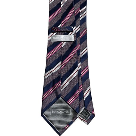 MADE IN ITALY製 ENRICO COVERI レジメンタルストライプ柄シルクネクタイ ネイビー×ワイン