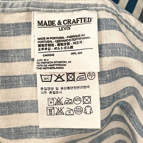 MADE IN PORTUGAL製 LEVI'S MADE & CRAFTED 長袖ブロックチェックストライプ柄シャツ ブルー×ホワイト 1サイズ