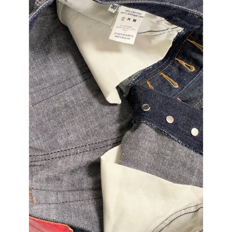 【BARNEYS NEW YORK取り扱い】MADE IN ENGLAND製 STONEWOOD + BRYCE ENGLAND レザーコンビデニムパンツ インディゴ W30サイズ