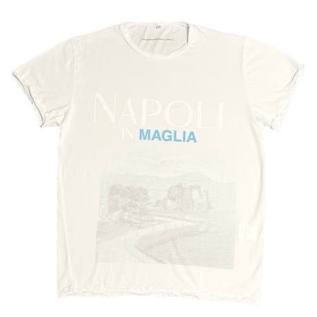 ★新品★ MADE IN ITALY製 MAGLIA 2025年AWモデル 「NAPOLI IN MAGLIA」 イタリア都市 プリント クルーネックTシャツ ホワイト×ナポリブルー M～XLサイズ