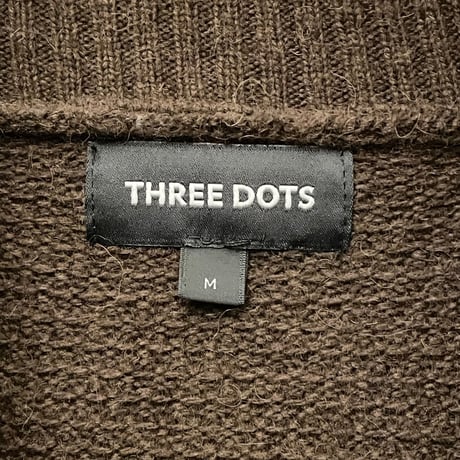 THREE DOTS アルパカ混ショールカラーニットカーディガン ブラウン×ホワイト Mサイズ
