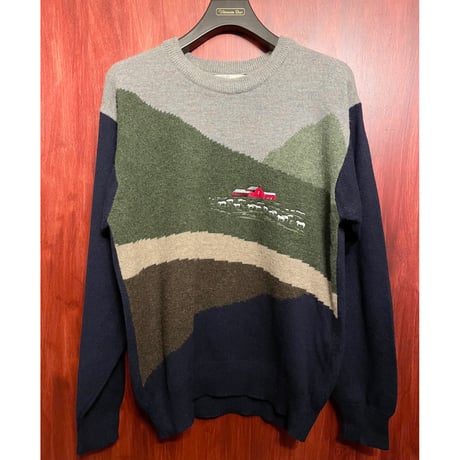 MADE IN NEW ZEALAND製 WOOLLY JUMPERS 羊刺繍入りクルーネックウールセーター マルチカラー XSサイズ