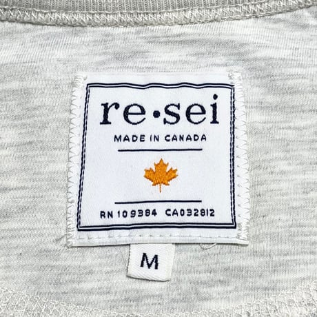 ▲訳あり商品▲【UNITED ARROWS取り扱い】MADE IN CANADA製 re・sei オーガニックコットンワッフル地ヘンリーネック半袖Tシャツ ライトグレー Mサイズ