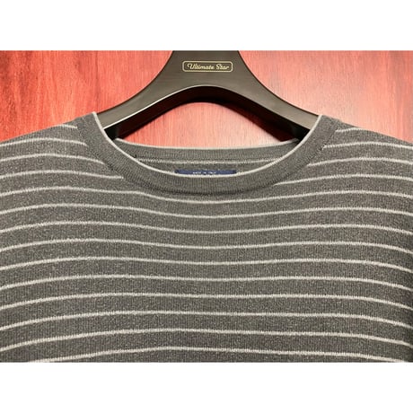 希少 MADE IN ITALY製 90s TOMMY HILFIGER フラッグタグ ボーダー柄コットンニットセーター グレー Mサイズ