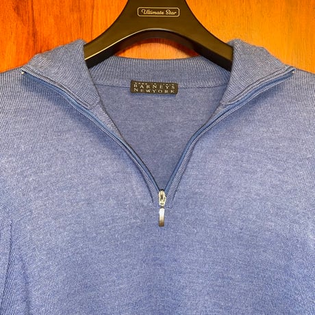 MADE IN ITALY製 BARNEYS NEWYORK ハーフジップメリノウールセーター ブルー 46サイズ