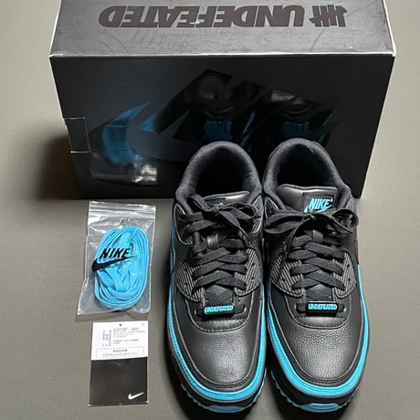 箱、黒タグ付き NIKE AIRMAX90×UNDEFEATED Wネームスニーカー ブラック×ブルーフューリー US8/26cm