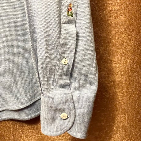 ▲訳あり商品▲ MADE IN ITALY製 GUY ROVER × BARNEYS NEW YORK別注 長袖ボタンダウン鹿の子ニットシャツ サックスブルー Mサイズ