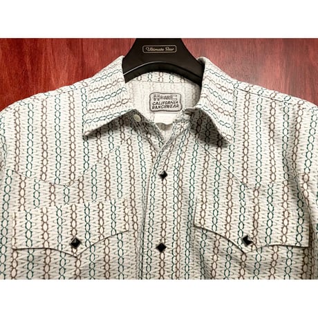 MADE IN USA製 H BAR C CALIFORNIA RANCHWEAR 総柄長袖ウエスタンシャツ ホワイト Sサイズ