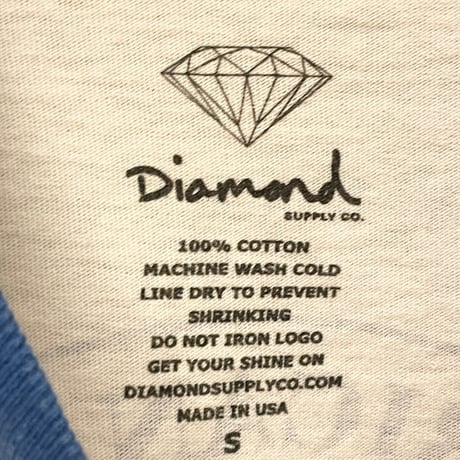 MADE IN USA製 Diamond Supply Co. 七分袖ラグランTシャツ ホワイト×ブルー Sサイズ