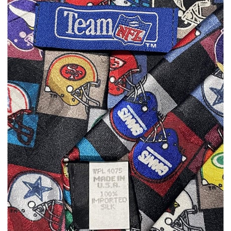 激レア MADE IN USA製 Team NFL オールチームロゴプリント 総柄シルクネクタイ ブラック