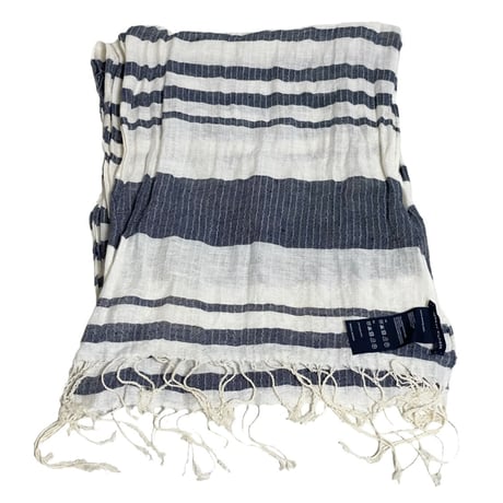 ▲訳あり商品▲ MADE IN ITALY製 TOMMY HILFIGER リネンコットンストール アイボリー×ネイビー
