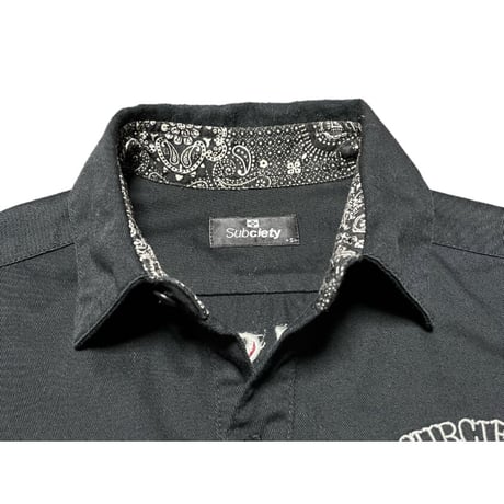Subciety バック刺繍半袖シャツ ブラック Sサイズ