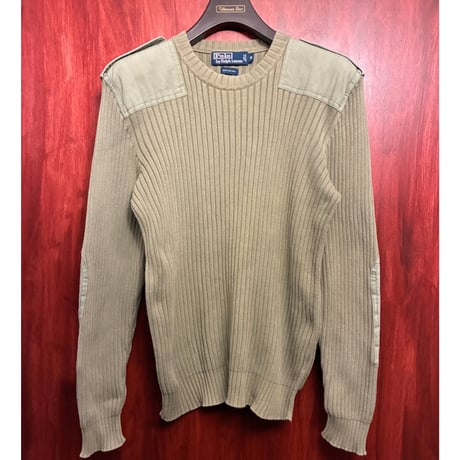 レア MADE IN HONG KONG製 90s インパクト21製 Polo by Ralph Lauren ミリタリーコットンセーター オリーブ Mサイズ