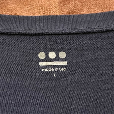 MADE IN USA製 threedots ヘンリーネック/キーネックTシャツ ネイビー Lサイズ
