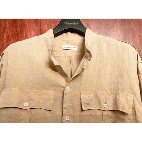 MADE IN ITALY製 ETRO ロングジャケット型 長袖リネンスタンドカラーシャツ オレンジ Lサイズ