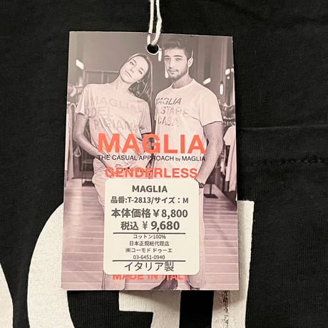★新品★ MADE IN ITALY製 MAGLIA 2024年SSモデル「MAGLIA」ポケット付きプリントクルーネックTシャツ ブラック S～Lサイズ