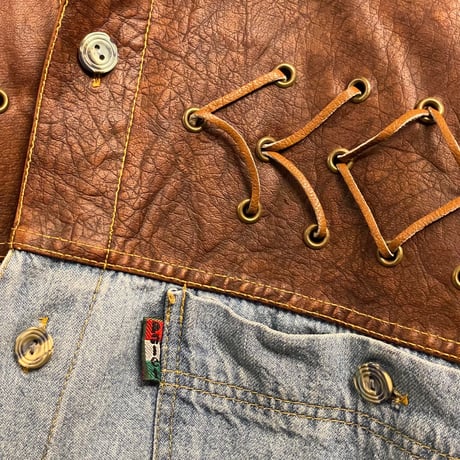 palet. JEANS レザー切り替え長袖デニムウエスタンシャツ ライトインディゴ×ブラウン Lサイズ
