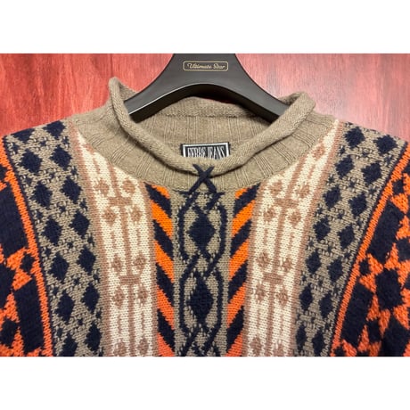 MADE IN ITALY製 FERRE JEANS ハイネックウールセーター ブラウン Lサイズ
