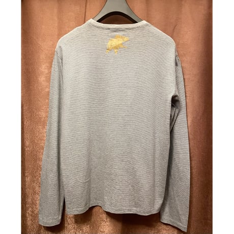 MADE IN ITALY製 HUNTING WORLD ボーダー柄 長袖クルーネックTシャツ グレー 48サイズ