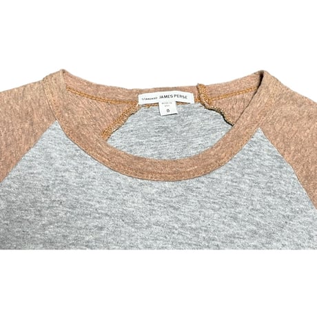 【TOMORROWLAND取り扱い】MADE IN USA製 STANDARD JAMES PERSE 長袖ラグランTシャツ グレー×ブロンド 0/Sサイズ