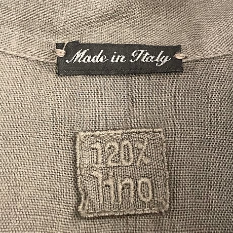 【TOMORROWLAND 取り扱い】 MADE IN ITALY製 120% lino バック刺繍入り半袖リネンシャツ カーキ Sサイズ