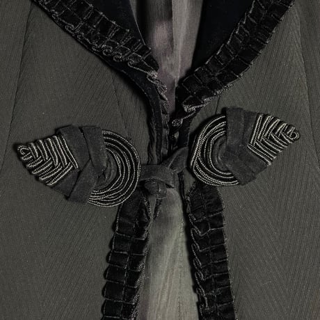 MADE IN ITALY製 EMPORIO ARMANI ベロア切り替えテーラードジャケット ブラック 42サイズ