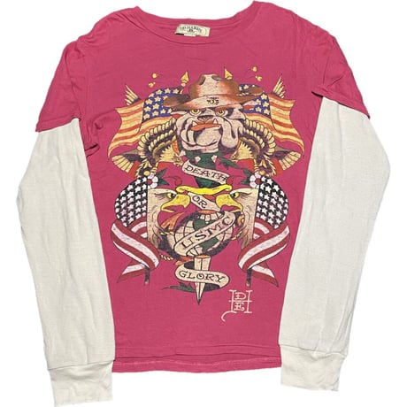 Ed Hardy Tシャツ重ね着長袖サーマル ワイン Sサイズ