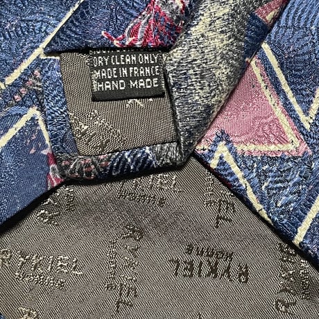 MADE IN FRANCE製 RYKIEL HOMME ジャガード織り鳥柄ハンドメイドシルクネクタイ マルチカラー