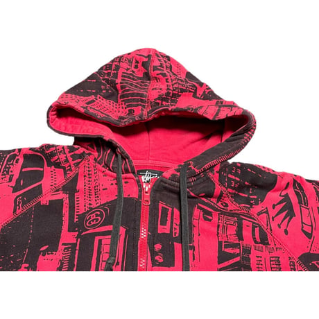 Stussy 総柄フルジップパーカー レッド Mサイズ