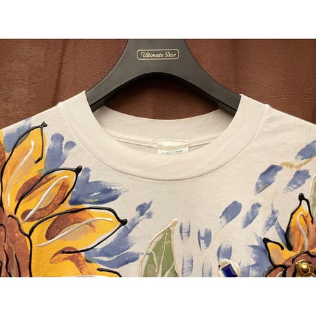 MADE IN USA製 INDIA INK paintworks ひまわりハンドメイドペイントTシャツ ホワイト ONEサイズ