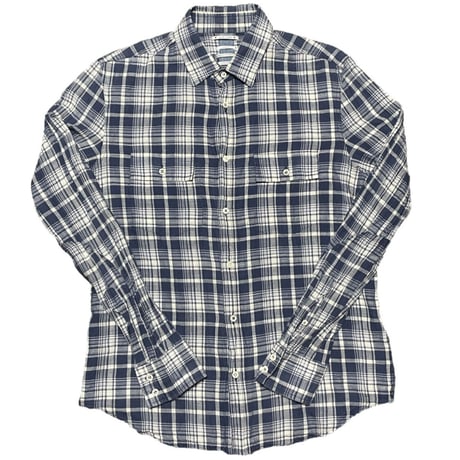 MADE IN ITALY製 JACOB COHEN 長袖コットンリネンチェックシャツ ネイビー 40/15-3/4サイズ