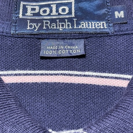 Polo By Ralph Lauren 半袖ボーダーポロシャツ ネイビー×ピンク Mサイズ