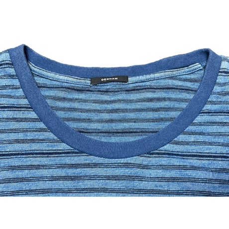 DENHAM 半袖コットンボーダーTシャツ インディゴ Mサイズ