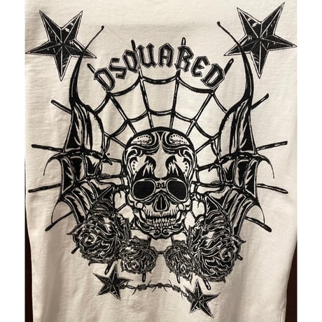 MADE IN ITALY製 DSQUARED2 スカル柄半袖クルーネックTシャツ ホワイト Sサイズ