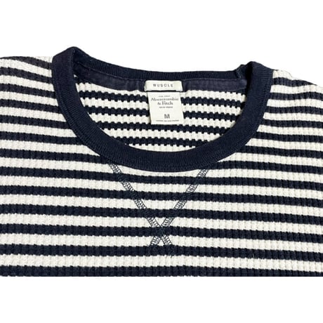 Abercrombie & Fitch ボーダー柄ワッフルサーマル ホワイト×ネイビー Mサイズ