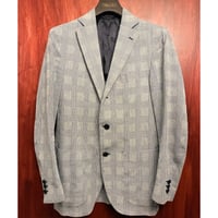 ▲訳あり商品▲ MADE IN ITALY製 GAiOLA sarti in napoli グレンチェック柄 コットンリネンテーラードジャケット ブルー×ホワイト 46サイズ