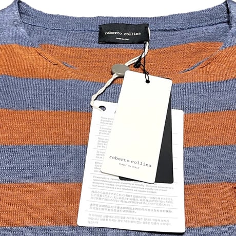 ☆タグ付き新古品☆ MADE IN ITALY製 roberto collina リネン混サマーセーター オレンジ×ネイビーグレー 50サイズ
