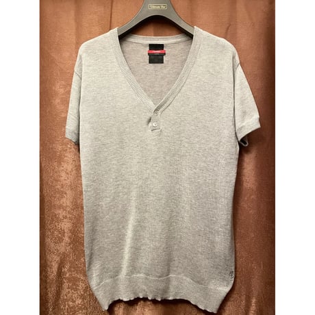 ▲訳あり商品▲ SWAGGER ヘンリーVネックニットTシャツ グレー Lサイズ